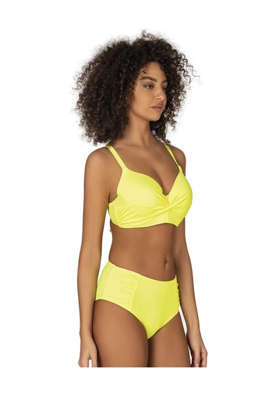 Endeep Kadın Büyük Beden Destekli Büzgü Detaylı Sarı Bikini Takımı-sarı