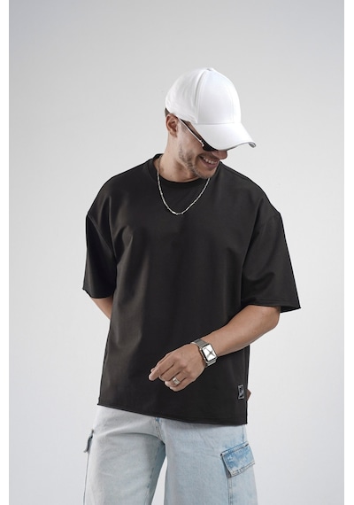Oversize Kalıp Likralı Basic Tişört Siyah