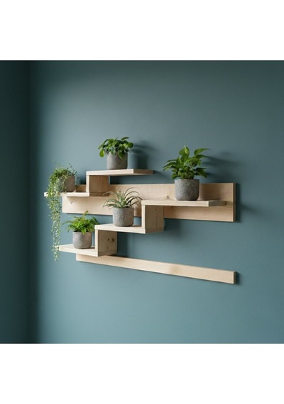 Ahşap Modern Duvar Rafı Kitaplık Saksılık - 60x30 Cm Dekoratif Duvar Dekorasyonu Bej