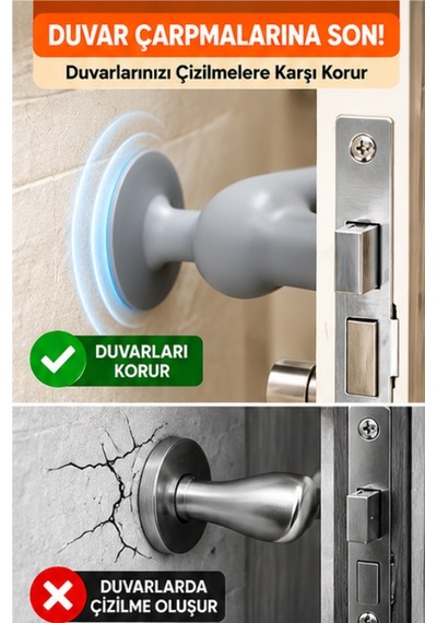 Mucit Home Kapı Koruma Seti 4 Adet Silikon Pencere Kapı Kolu Koruma Seti Duvar Çarpışma Önleyici
