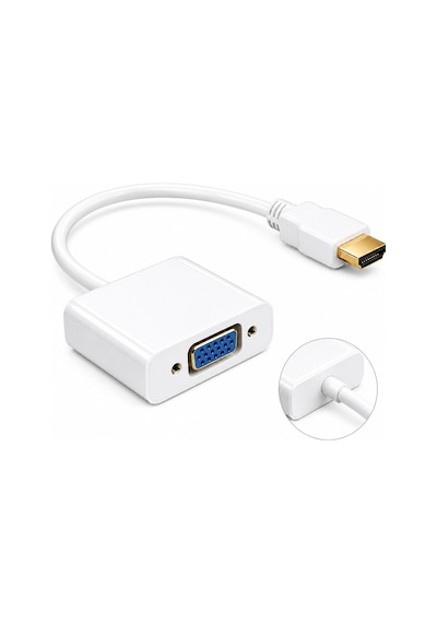 Hdmi To Vga Kablo Çevirici Dönüştürücü Adaptör Görüntü Aktarıcı - Beyaz