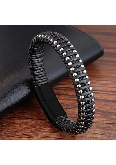 Moncuk Design Siyah Deri Ve Damla Çelik Zincirli Bileklik 33514b1d2-1 Beyaz - Siyah