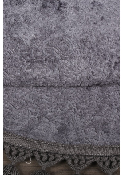 Nova Antrasit Yuvarlak 120x120 Cm Ponpon Saçaklı Kaymaz Tabanlı Antrasit