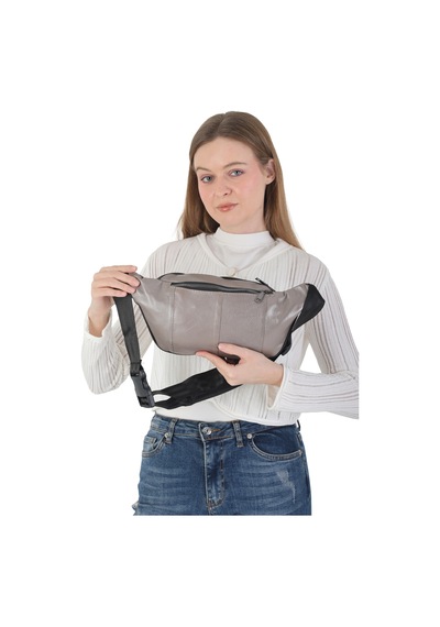Nahitatyana Unisex Çok Cepli Hakiki Deri Freebag Bel Çantası Ve Omuz Çantası Gümüş - 121763658 Gümüş