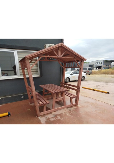 Çatılı Bank Ahşap Kamelya Pergola P45 Maun