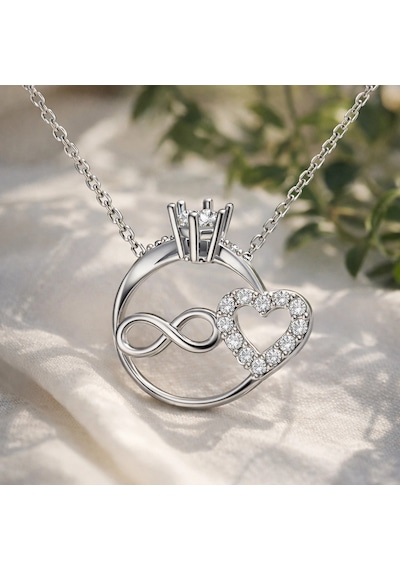 925 Ayar Gümüş Sonsuzluk Kalpli Tektaş Kolye Renkli