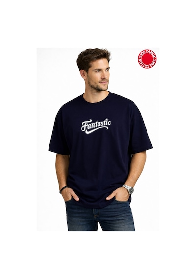 Fantastic Baskılı Lacivert Oversize Tişört - %100 Pamuk Lacivert