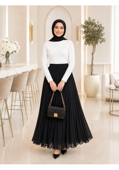 Esra Butik78 Siyah Kraş Etek Astarlı, Standart Beden, 100 Cm