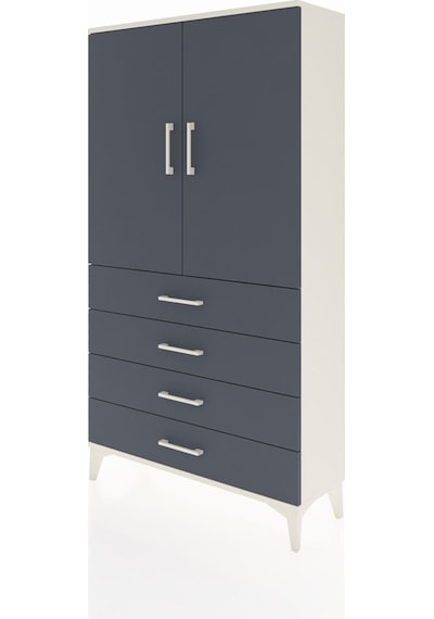 Arges Dolap Tek Raflı 4 Çekmeceli Tek Askılı 88x30x163 Aytaşı-antrasit Aytası