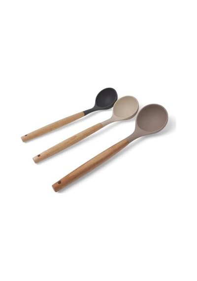 Bambu Saplı Silikon Kepçe, Bambu Uzun Silikon Çorba Ve Sos Kepçesi 27cm 3 Renk Seçenekli Taba Abanoz