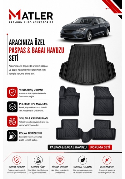 Renault Megane 4 2026 Model 4d Ekstra Havuzlu Paspas Ve Bagaj Havuzu Set