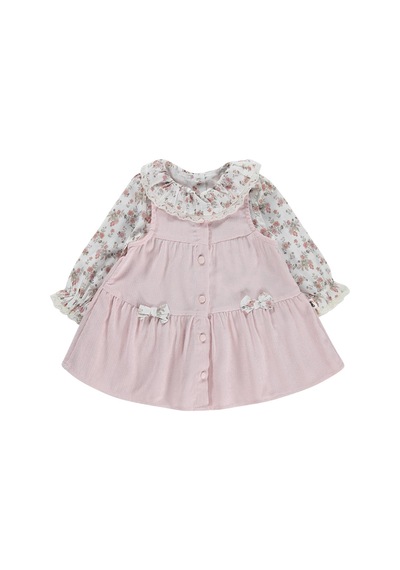 Civil Baby Çiçek Baskılı Düğmeli 6-18 Ay Elbise - Pudra