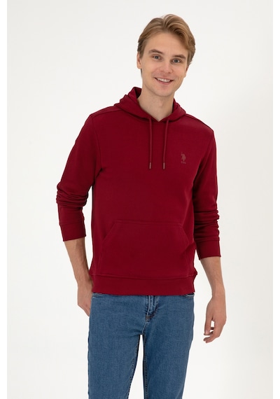 U.S. Polo Assn. Erkek Regular Fit Kapüşonlu Bordo Basic Sweatshirt 50313720-VR014