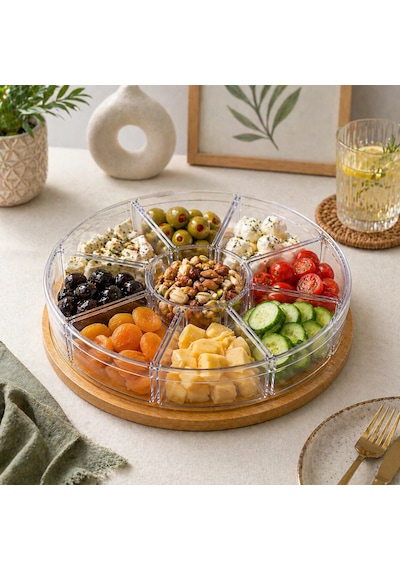 %100 Bambu Tabanlı 9 Bölmeli Kahvaltılık Sunum Tabağı-kapaklı Şeffaf Plastik Organizer,servis Tepsisi, Çerezlik&kuruyemişlik Açık Kahverengi %100 Bambu Tabanlı 9 Bölmeli Kahvaltılık Sunum Tabağı-kapaklı Şeffaf Plastik Organizer,servis Tepsisi, Çerezlik&kuruyemişlik Açık Kahverengi