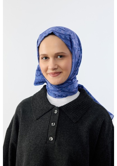 Mirsoy Scarf Mirayze Etnik Desen Şal Mavi