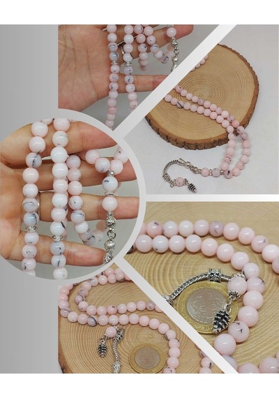 Pembe Siyah Alacalı Opal Taşı 99luk Tesbih 8mm 42110 Çok Renkli