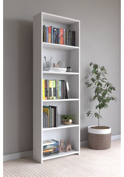 Classy 105nisa 5 Raflı Arkalıklı Kitaplık Çok Amaçlı Dolap Beyaz