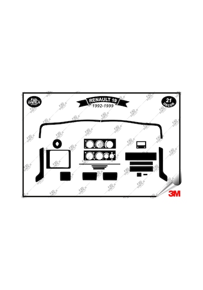 Renault 19 1992-1999 Torpido Konsol Trim Göğüs Maun Kaplama Set 21 Parça Siyah