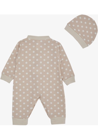 Breeze Erkek Bebek Tulum Çizgili Puantiye Desenli 0-6 Ay, Bej-bej Bej
