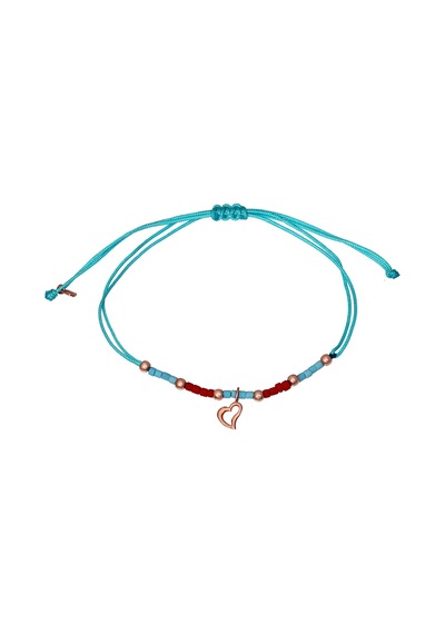 Gümüş Kalp Motifli Taşlı Makrome Bileklik - B070601