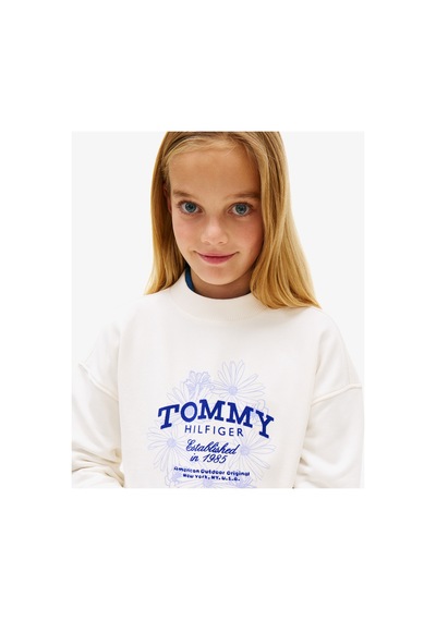 Tommy Hilfiger Flock Flower Crew Neck Çocuk Beyaz Sweatshirt Ybh-beyaz