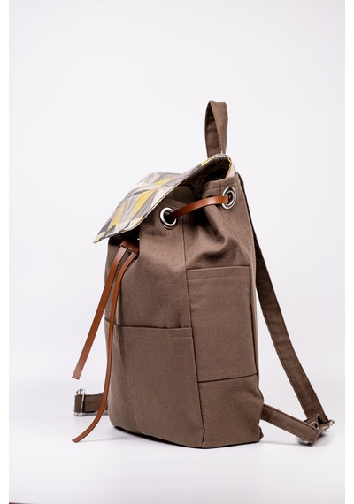 Fabric Craft Bag Sırt Çantası Duck Kumaş Kapaklı 38x40 Cm Kahverengi