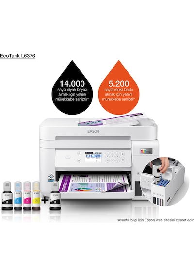 Epson Ecotank L6376 Yazıcı/tarayıcı/fotokopi/wifi Renkli Çok Fonksiyonlu Tanklı Yazıcı - C11cl43407