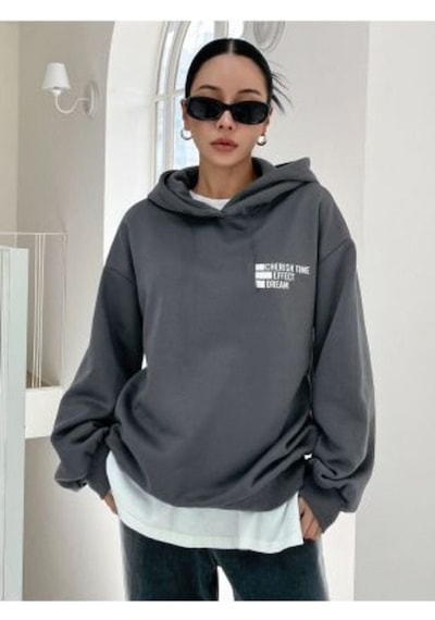 Clayes Effect Sweatshirt - Füme Baskılı Oversize Kapüşonlu Gri