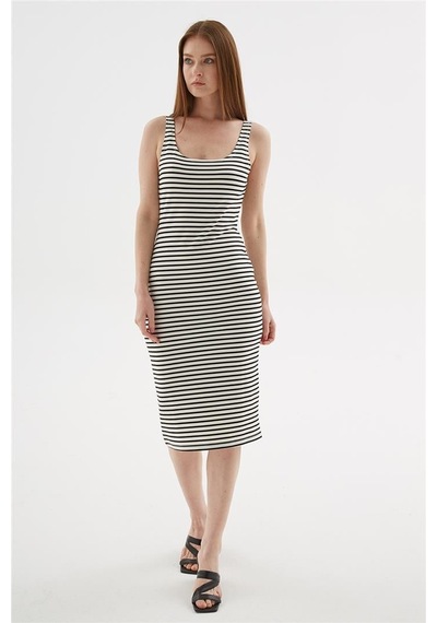 Fashion Friends Kare Yaka Kadın Midi Elbise 25y0299k1 Ekru