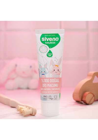 Siveno %100 Doğal Diş Macunu Bebek - Çocuk İçin Karışık Meyve Aromalı Florürsüz 50 ml