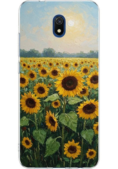 Redmi 8a Uyumlu Ay Çiçeği Sulu Boya Baskılı Silikon Kılıf Renkli
