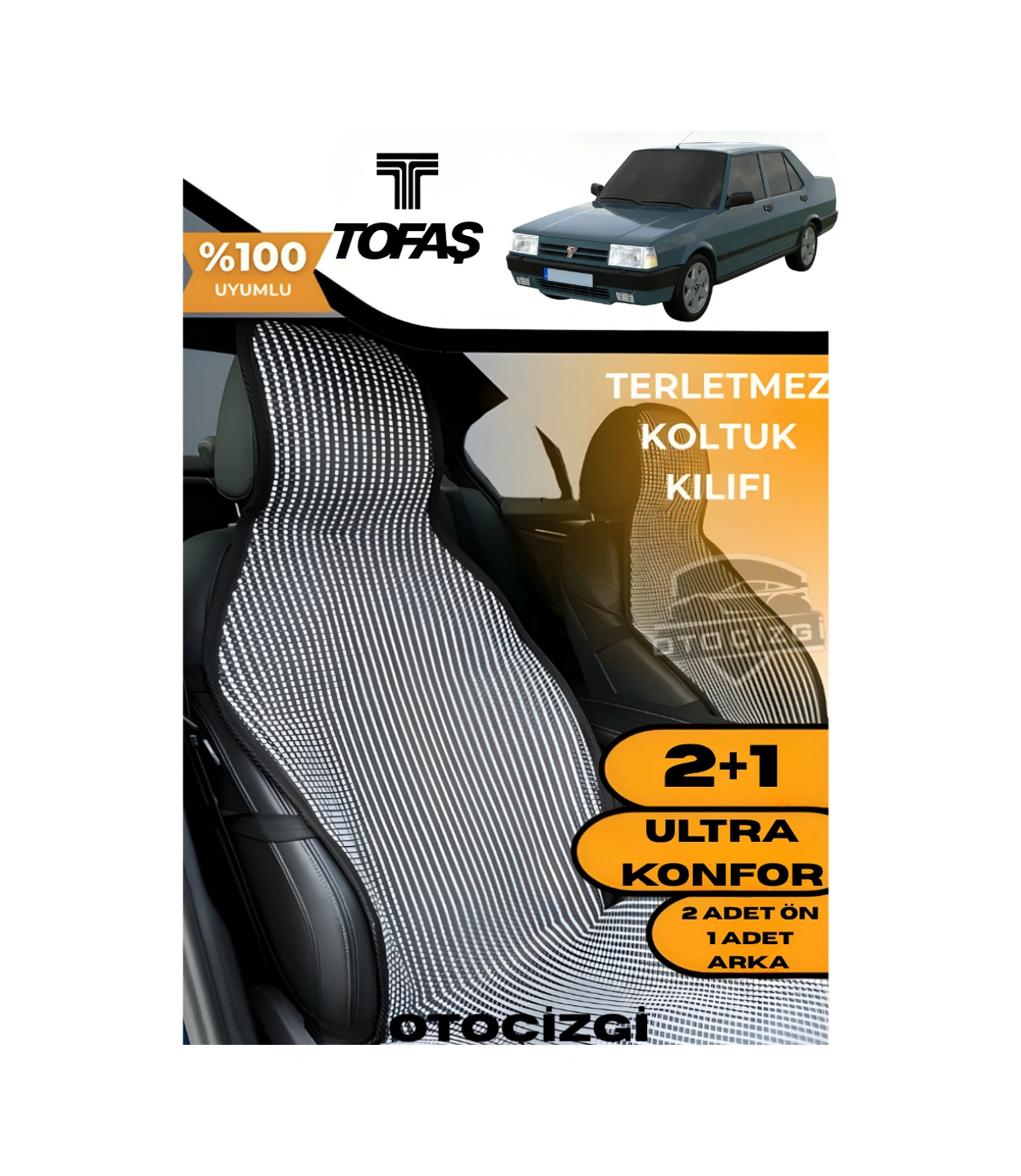 Tofaş Uyumlu Siyah Kilim Tipi Terletmez Koltuk Kılıfı 2+1 Ultra Konfor Seti