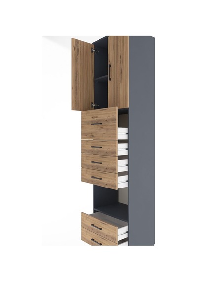 Hyperion Dolap 3 Raflı 6 Çekmeceli 2 Kapaklı 60x44x243 Antrasit-çam Antrasit