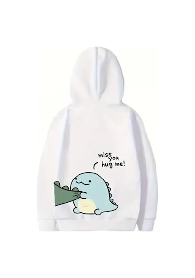 Efnaz Style Sevgililer Günü Baskılı Oversize Kapüşonlu Sweatshirt Hoodie - Beyaz