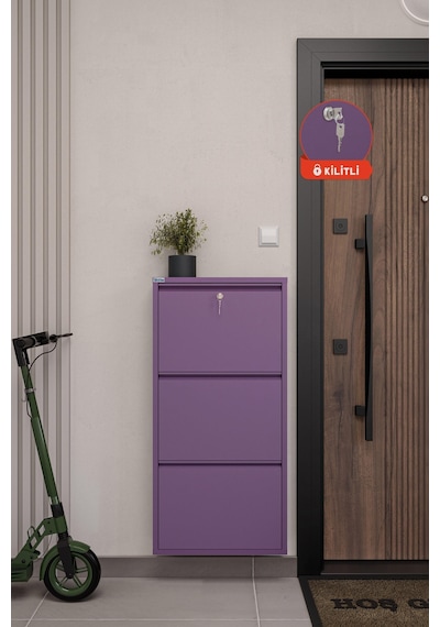 Ceha Kilitli 3'lü Metal Ayakkabılık - Mor K.AYK-3/P4001/KL