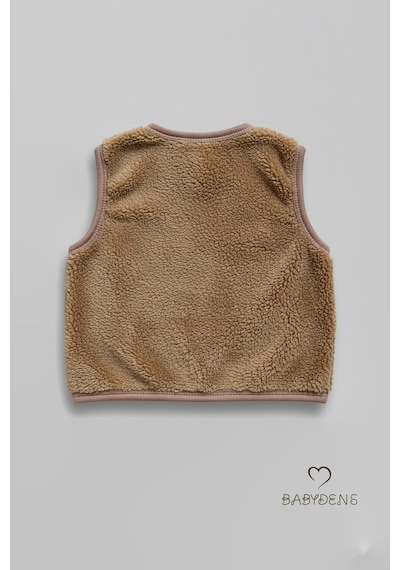 Babyden's Welsoft Kız Bebek Çocuk Çıtçıtlı Yelek Yumuşak Dokulu,ayıcık Armalı,peluş Bebek Yeleği Kahverengi