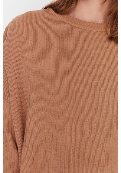 Ersefa Tarz Kadın Modern Moda Normal Bel Boru Paça Bisiklet Yaka Basic B Camel Ersefa Tarz Kadın Modern Moda Normal Bel Boru Paça Bisiklet Yaka Basic B Camel