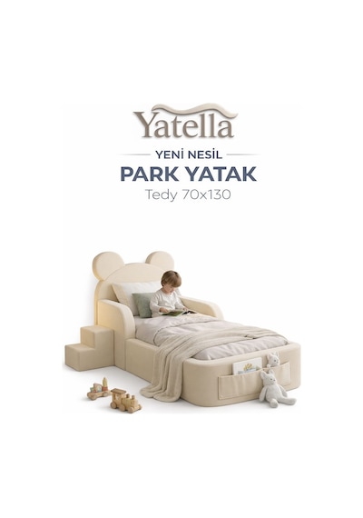Yatella Luxury Tedyy Baza ve Başlıklı Montessori Full Sünger Yatak Seti 70 x 130 Bej