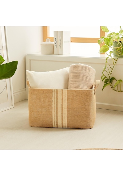 Ocean Home Textile Çizgili Jüt Sepet 42 X 31 X 25 Cm Genel