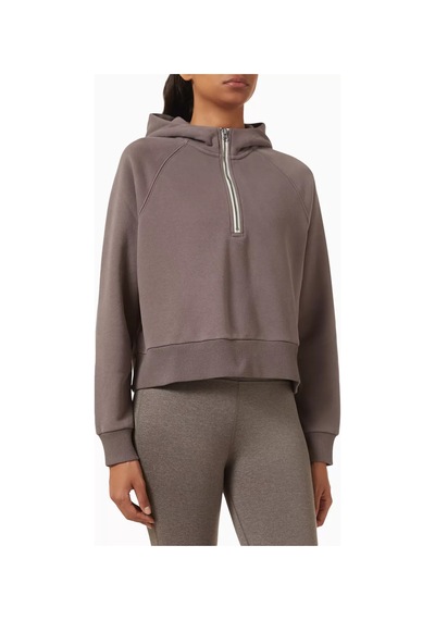 Vuori Restore Yarım Fermuarlı Kapüşonlu Sweatshirt, Organik Fransız Havlu, Rahat & Lüks Kahverengi