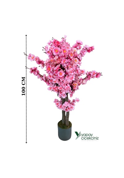 Yapay Çiçekçiniz Beyaz Renkli Saksıda Sonbahar Renkli 100 Cm Yapay Japon Bahardalı Ağacı Pembe