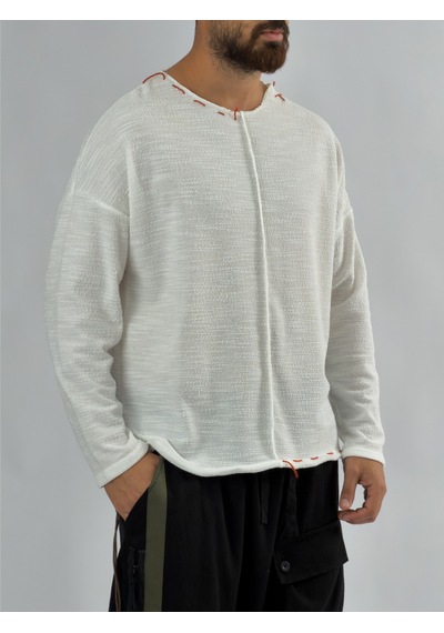 Cocopelli İp Detaylı Tasarım Beyaz Erkek Sweatshirt Coc3467