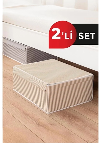 2 Adet Alas Kahverengi Çok Amaçlı Düzenleyici -kapaklı Kutu Baza Altı Uyumlu Hurç 50x40x19 Cm