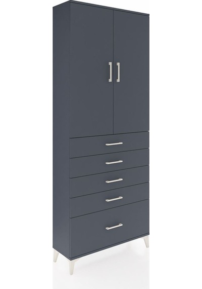 Arges Dolap 3 Raflı 5 Çekmeceli 2 Kapaklı 88x30x221 Antrasit-... Antrasit