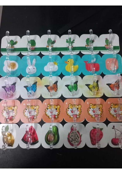 Kendinden Yapışkanlı Güçlü Figür Desenli 5'li Askılık - Kapı Arkası Mutfak Duvar Banyo Plastik Çok R Diğer