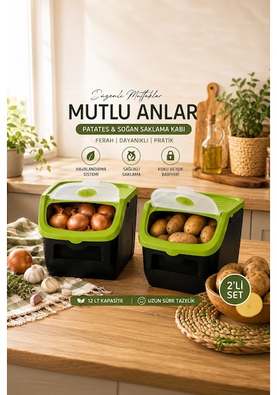 Porsima 1506 2'li 12l Çok Amaçlı Erzak Saklama Kutusu Sebzelik Ye