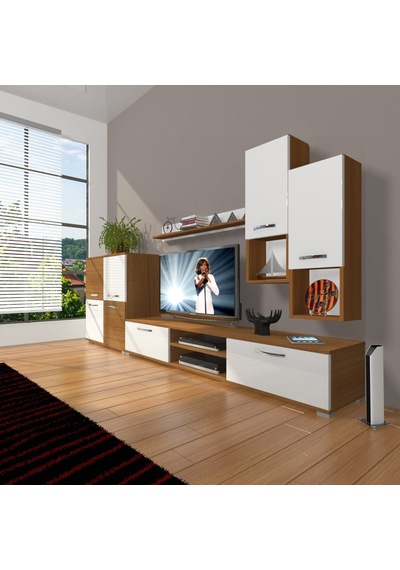 Decoraktiv Eko 6da Mdf Dvd Tv Ünitesi Tv Sehpası - Ceviz Beyaz Ahşap - Beyaz