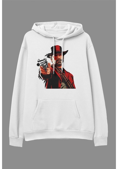 Tarzsokak Oversize Red Dead Redemption 2 Tasarım Baskılı Kapüşonlu Sweatshirt Hoodie Beyaz