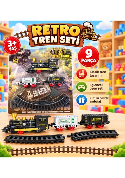Klasik Pilli 9 Parça Tren Locomotıve Konteyner Ve Transport Vagonlu Oyuncak Seti