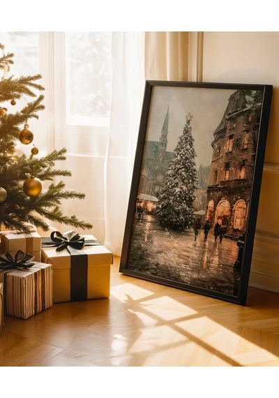 Çerçevesiz Poster Tarihi Şehir Meydanında Noel Ağacı
